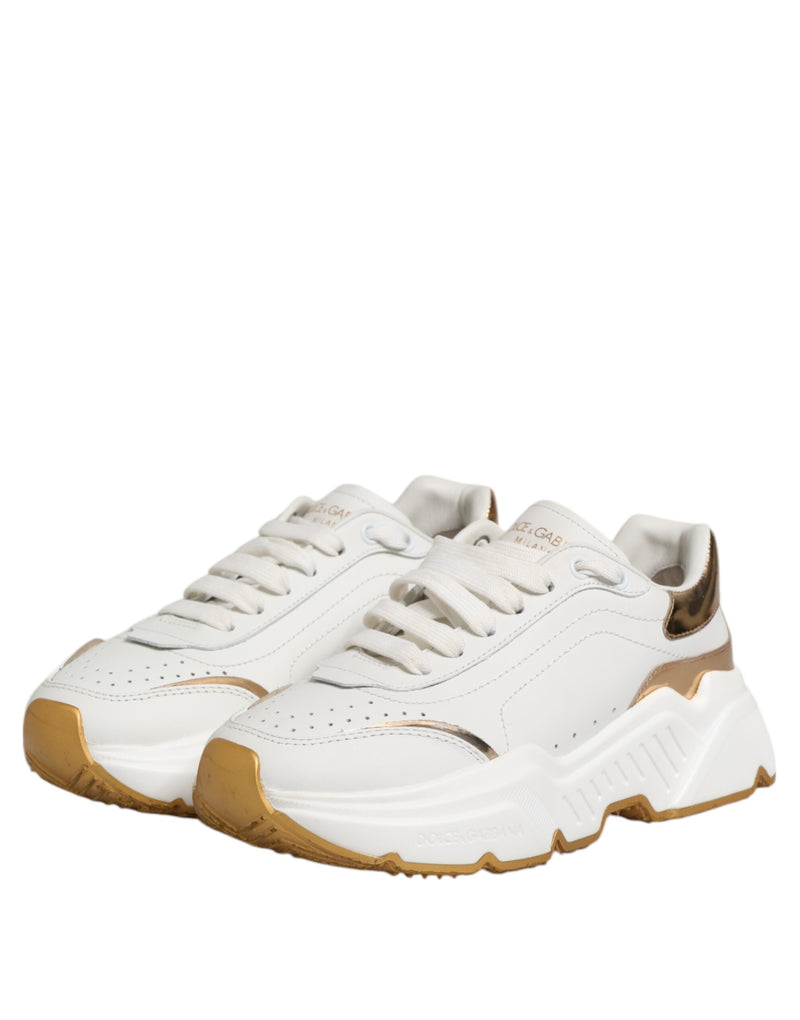 Dolce & Gabbana DAYMASTER Sneakers en Cuir Blanc et Or