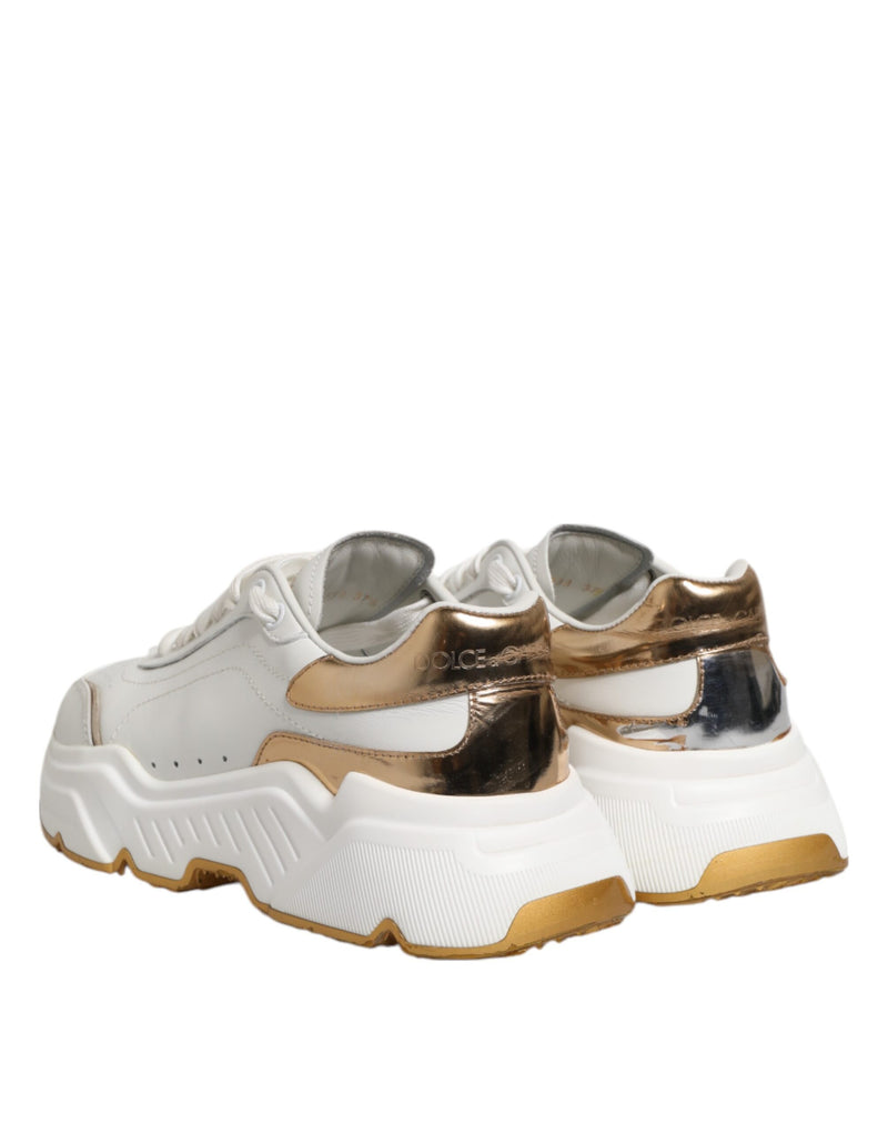 Dolce & Gabbana DAYMASTER Sneakers en Cuir Blanc et Or