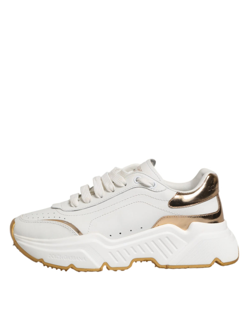 Dolce & Gabbana DAYMASTER Sneakers en Cuir Blanc et Or