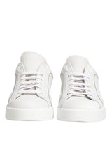 Dolce & Gabbana Sneakers Basses en Cuir Blanc et Or