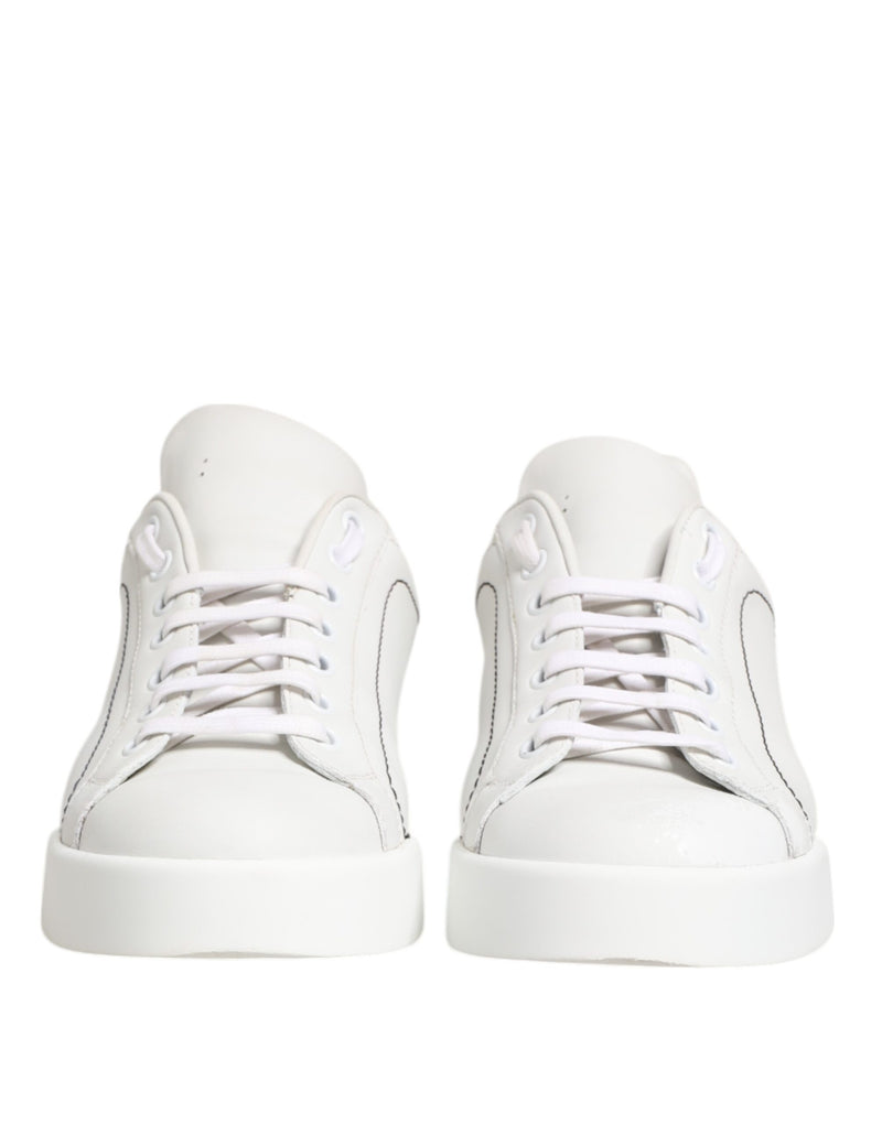Dolce & Gabbana Sneakers Basses en Cuir Blanc et Or