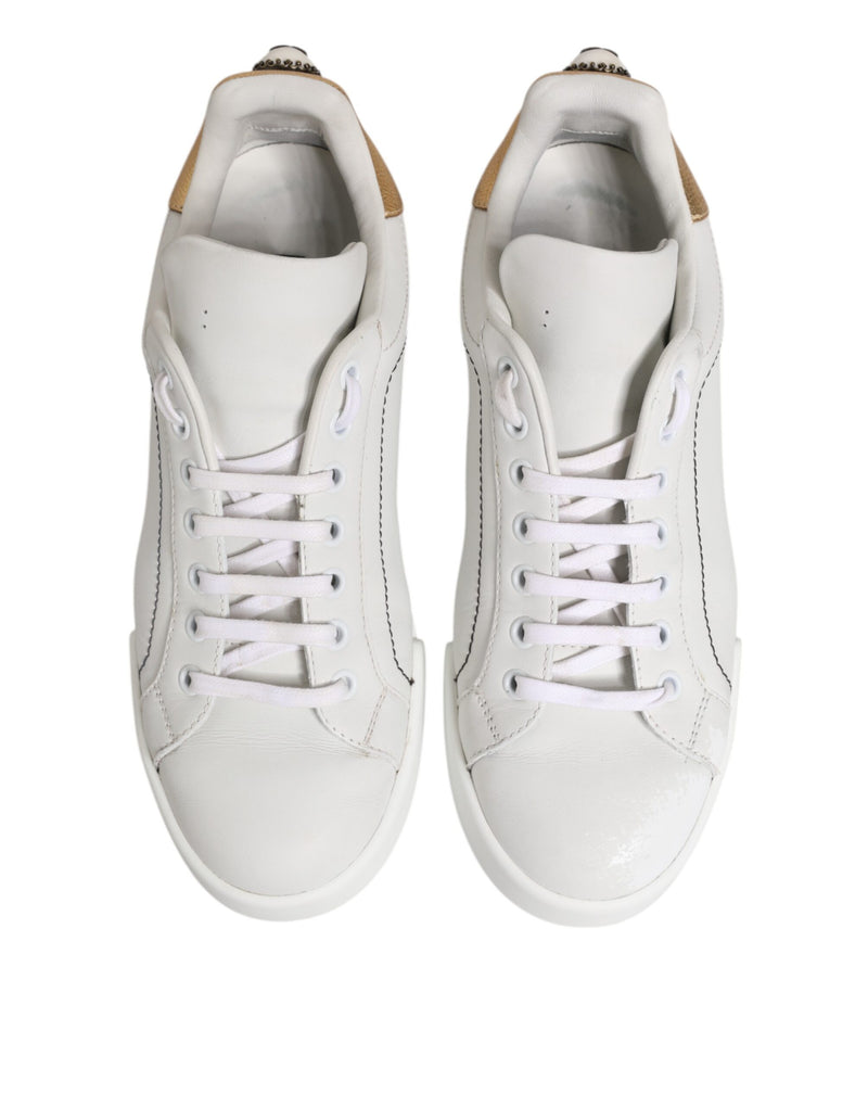 Dolce & Gabbana Sneakers Basses en Cuir Blanc et Or