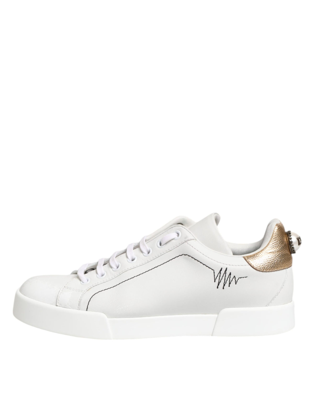 Dolce & Gabbana Sneakers Basses en Cuir Blanc et Or