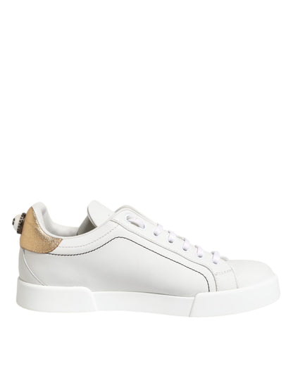 Dolce & Gabbana witte leren low-top sneakers met gouden details