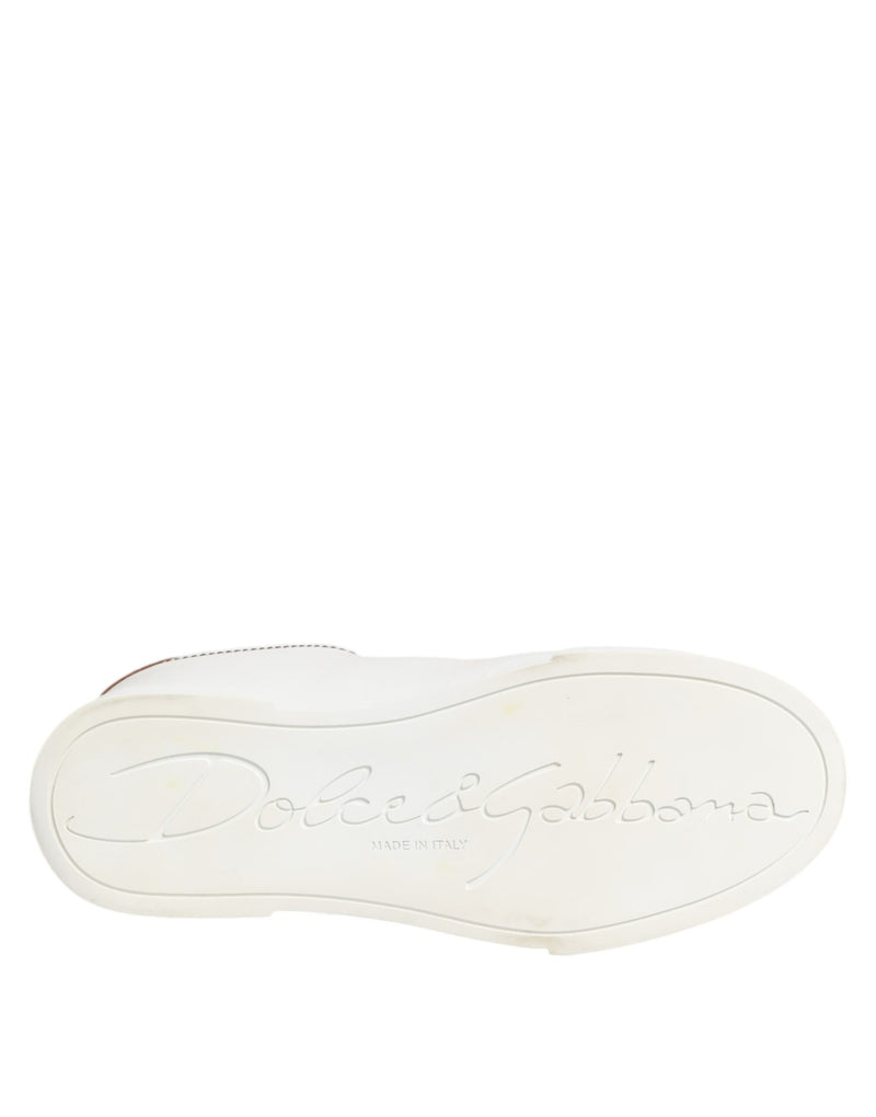 Dolce & Gabbana Sneakers Basses en Cuir Blanc et Or