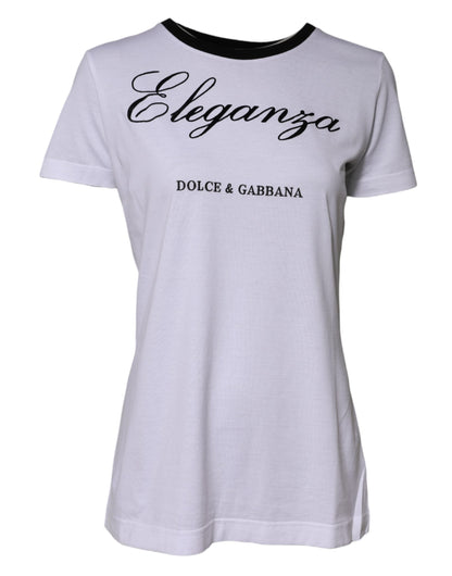 Dolce & Gabbana wit katoenen T-shirt met ronde hals en de tekst 'Eleganza'