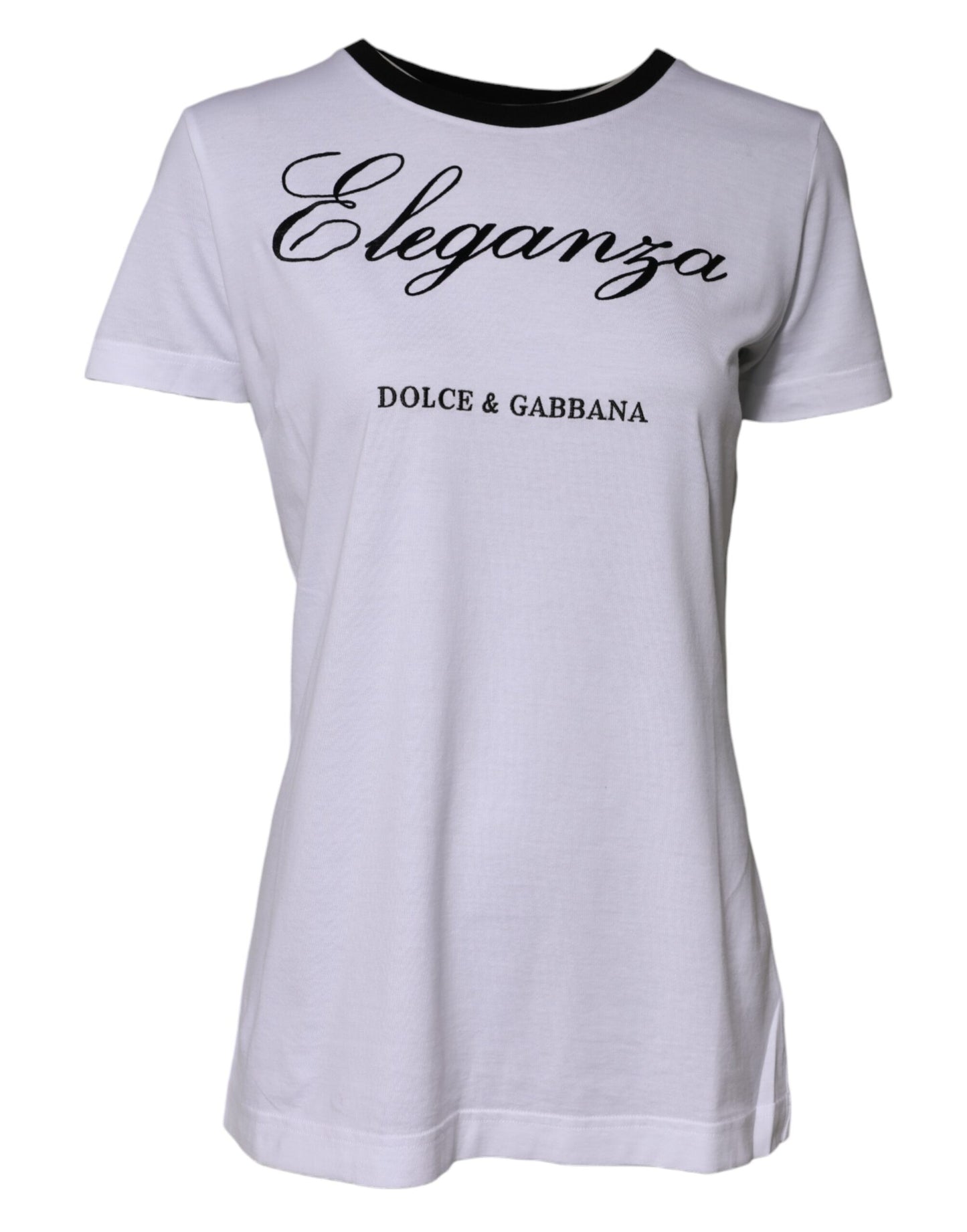 Dolce & Gabbana wit katoenen T-shirt met ronde hals en de tekst 'Eleganza'