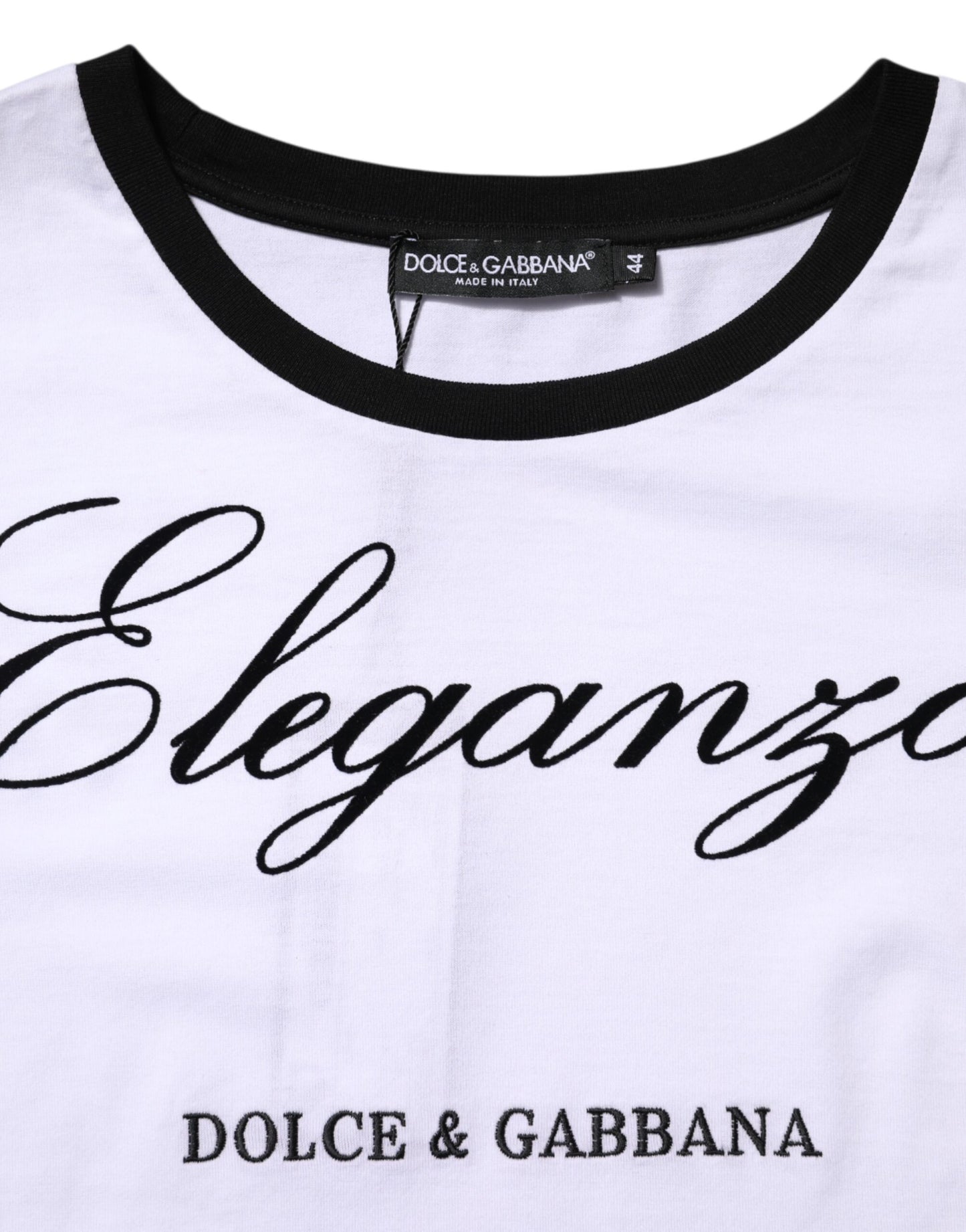 Dolce & Gabbana wit katoenen T-shirt met ronde hals en de tekst 'Eleganza'