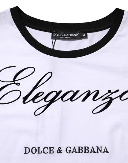 Dolce & Gabbana wit katoenen T-shirt met ronde hals en de tekst 'Eleganza'