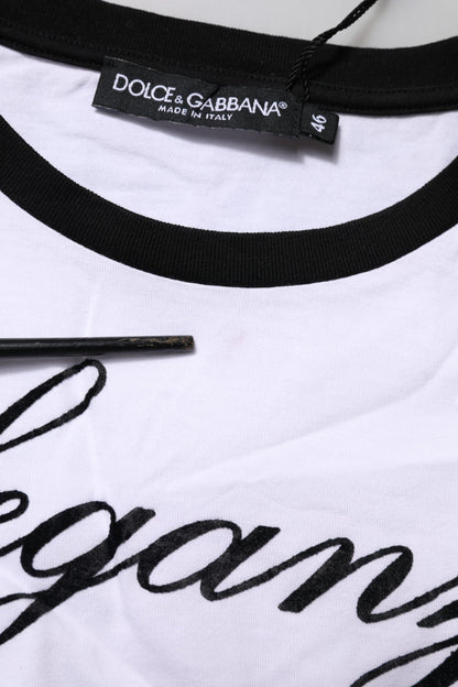 Dolce & Gabbana wit katoenen T-shirt met ronde hals en de tekst 'Eleganza'