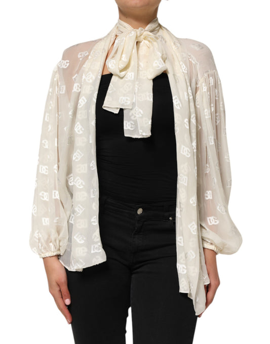 Top à col montant monogramme et logo Dolce & Gabbana blanc cassé