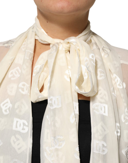Dolce & Gabbana Off White Top met Logo Monogram en Ascot Kraag