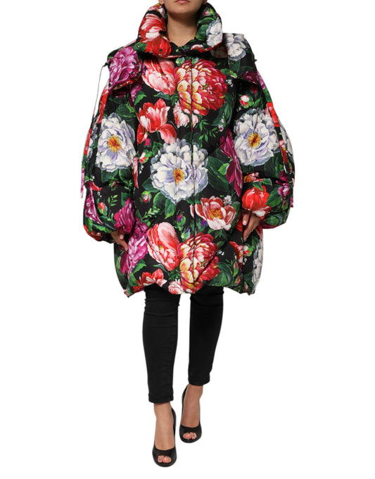 Manteau doudoune à capuche à motifs floraux multicolores Dolce & Gabbana
