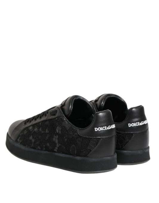 Dolce & Gabbana Black Floral Lace Low Top Sneakers