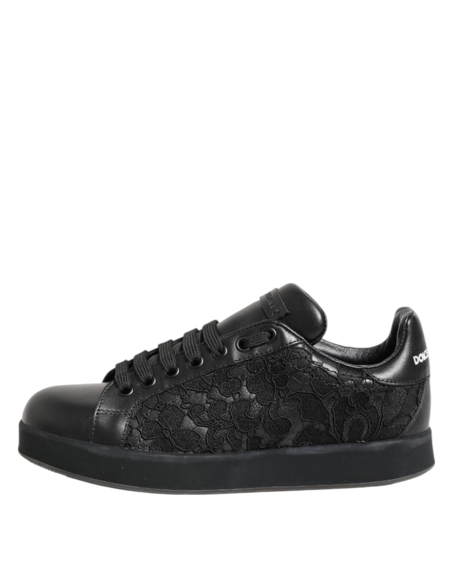 Dolce & Gabbana Zwarte Lage Sneakers met Bloemenprint en Kant