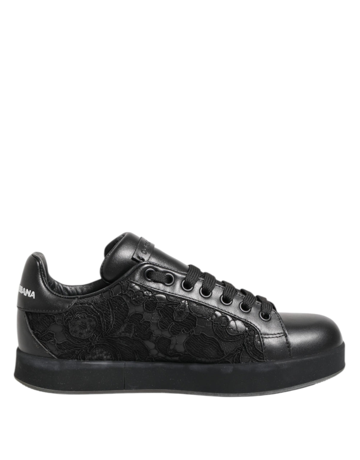 Dolce & Gabbana Black Floral Lace Low Top Sneakers