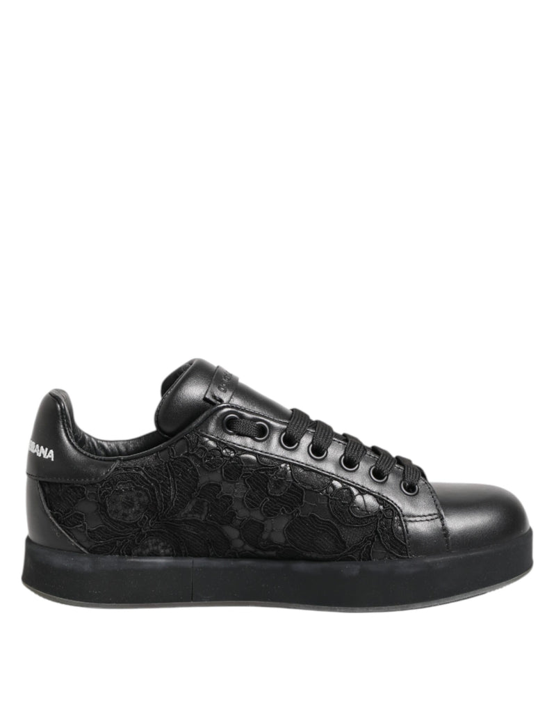 Dolce & Gabbana Black Floral Lace Low Top Sneakers
