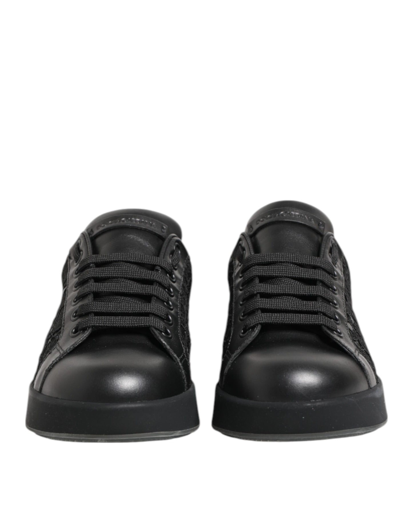 Dolce & Gabbana Zwarte Lage Sneakers met Bloemenprint en Kant