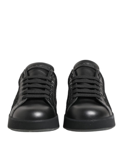 Dolce & Gabbana Zwarte Lage Sneakers met Bloemenprint en Kant