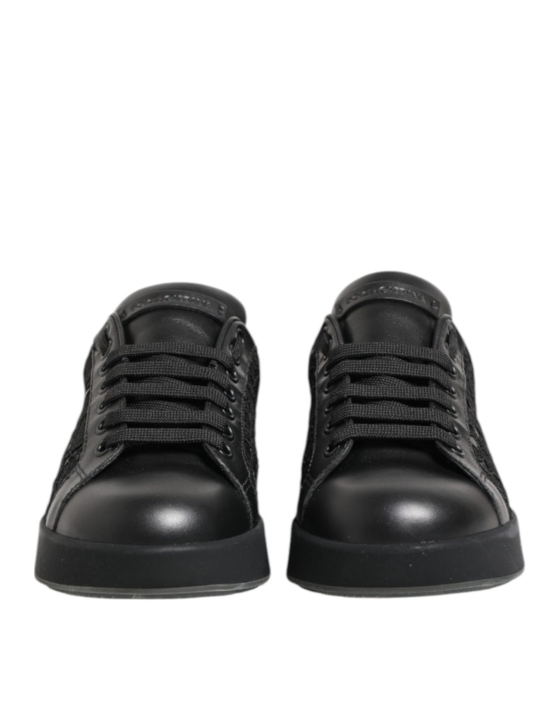 Dolce & Gabbana Black Floral Lace Low Top Sneakers