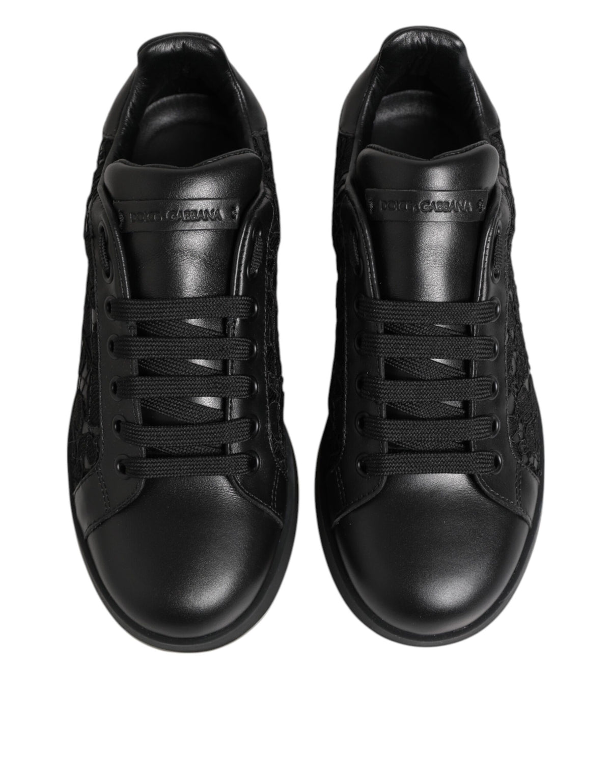 Dolce & Gabbana Black Floral Lace Low Top Sneakers