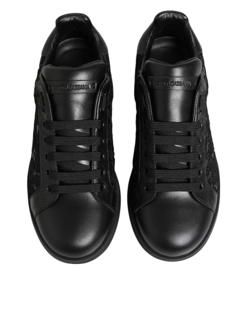Dolce & Gabbana Black Floral Lace Low Top Sneakers