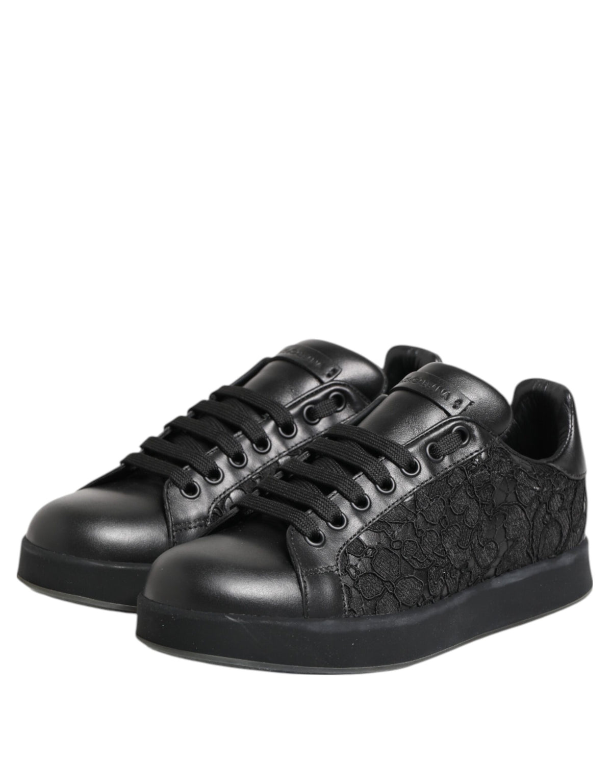 Dolce & Gabbana Black Floral Lace Low Top Sneakers