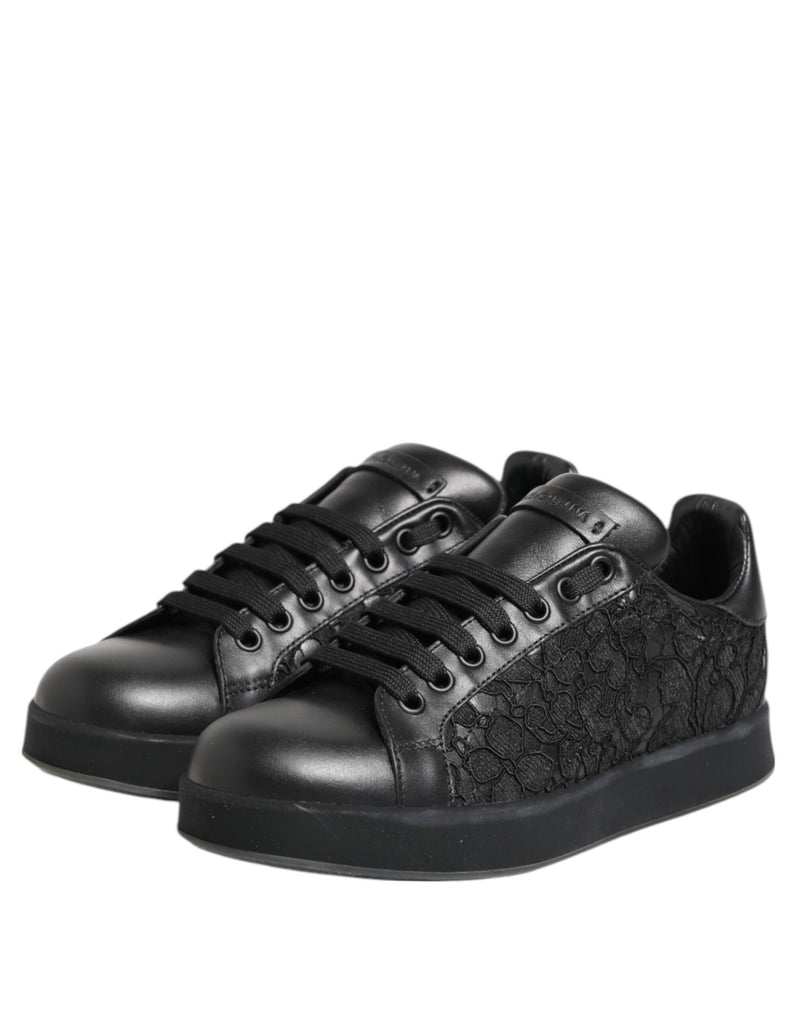 Dolce & Gabbana Black Floral Lace Low Top Sneakers