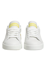 Dolce & Gabbana Sneakers Basses Blanches et Jaunes en Cuir