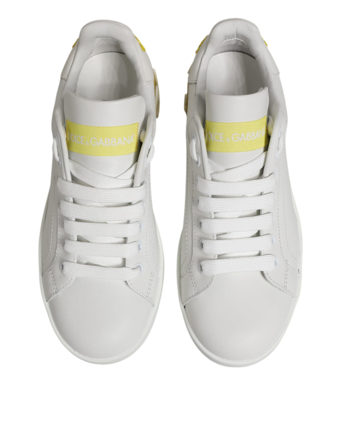 Dolce & Gabbana Sneakers Basses Blanches et Jaunes en Cuir