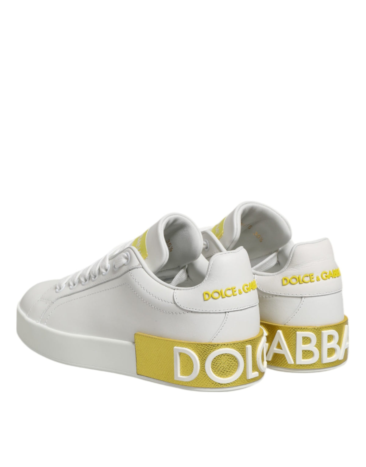 Dolce & Gabbana Sneakers Basses Blanches et Jaunes en Cuir