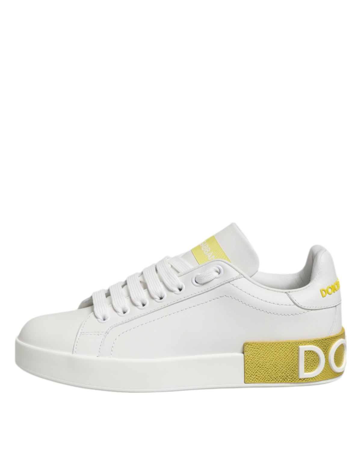 Dolce & Gabbana Sneakers Basses Blanches et Jaunes en Cuir