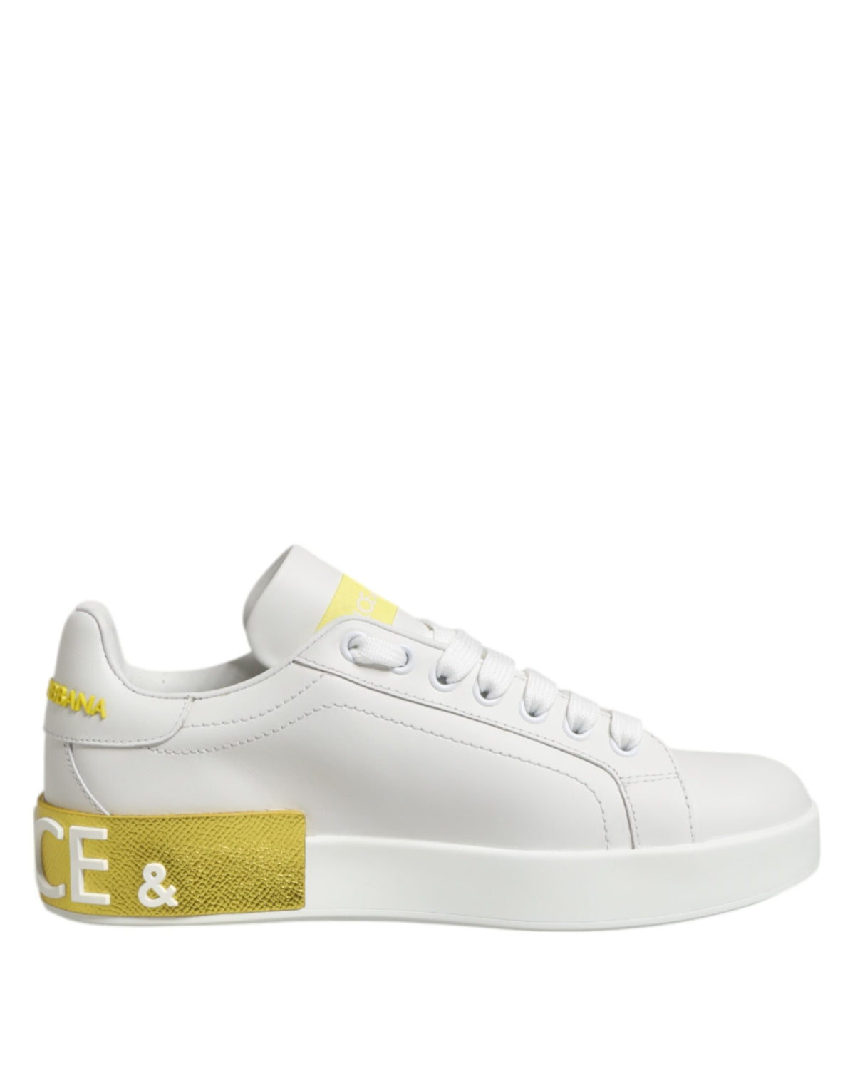 Dolce & Gabbana Sneakers Basses Blanches et Jaunes en Cuir