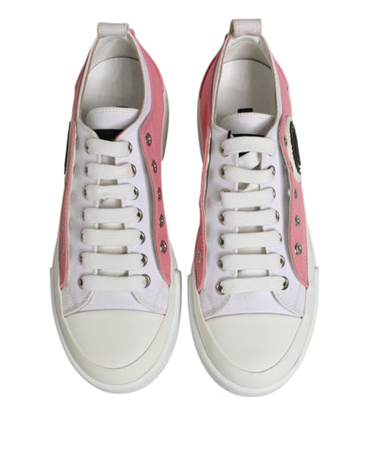 Dolce & Gabbana White Pink Canvas Low Top Sneakers Shoes