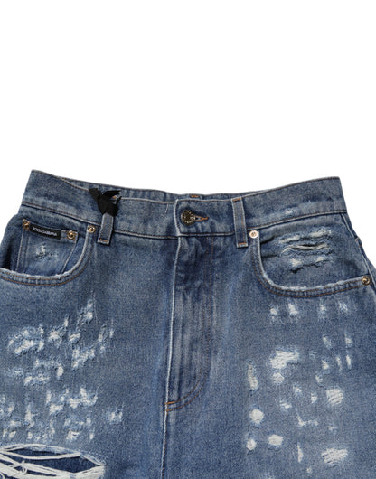 Dolce & Gabbana Blue Tattered High Waist Women Denim Jeans