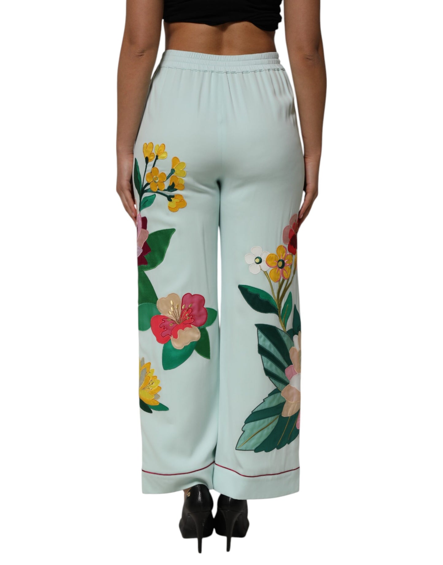 Dolce & Gabbana Green Floral Garterized Straight Pajama Pants