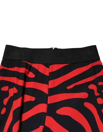 Dolce & Gabbana Black Red Nylon Logo Waisted Leggings Pants