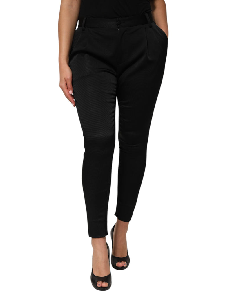 Dolce & Gabbana Black Acetate High Waist Tapered Trouser Pants