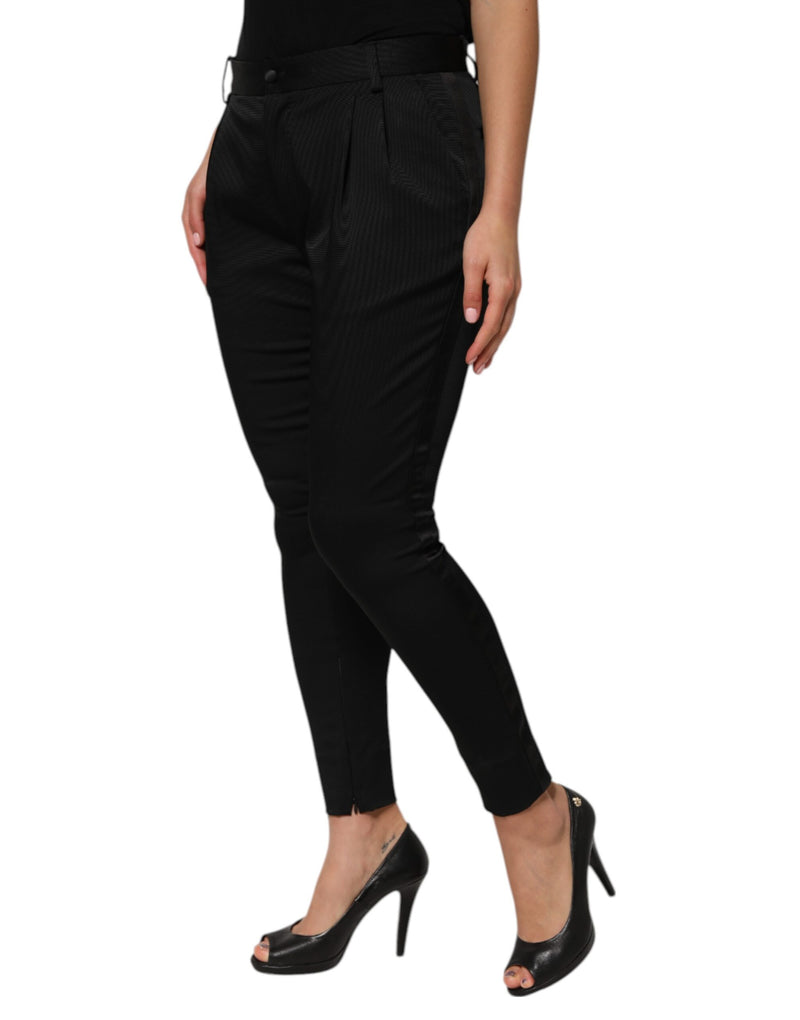 Dolce & Gabbana Black Acetate High Waist Tapered Trouser Pants