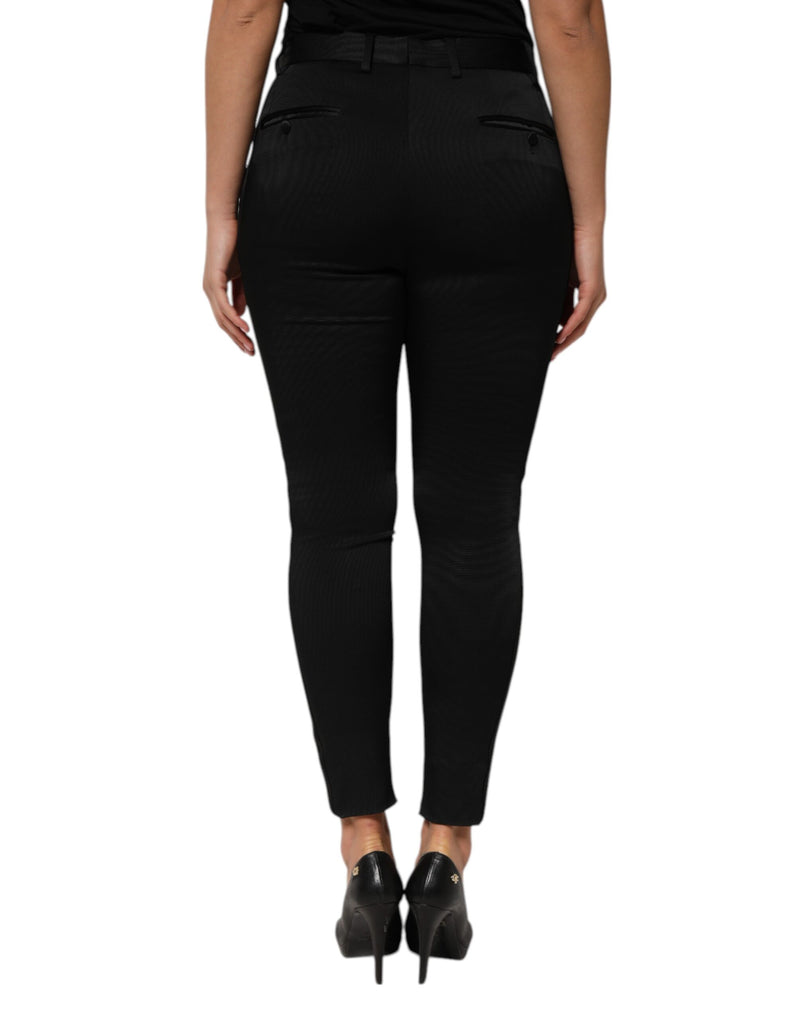 Dolce & Gabbana Black Acetate High Waist Tapered Trouser Pants