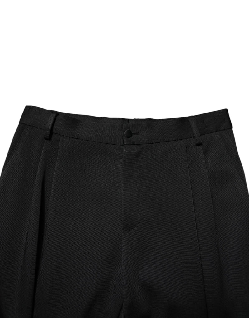 Dolce & Gabbana Black Acetate High Waist Tapered Trouser Pants