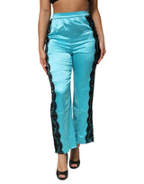Dolce & Gabbana Pantalons de Pyjama Droits en Soie Bleue