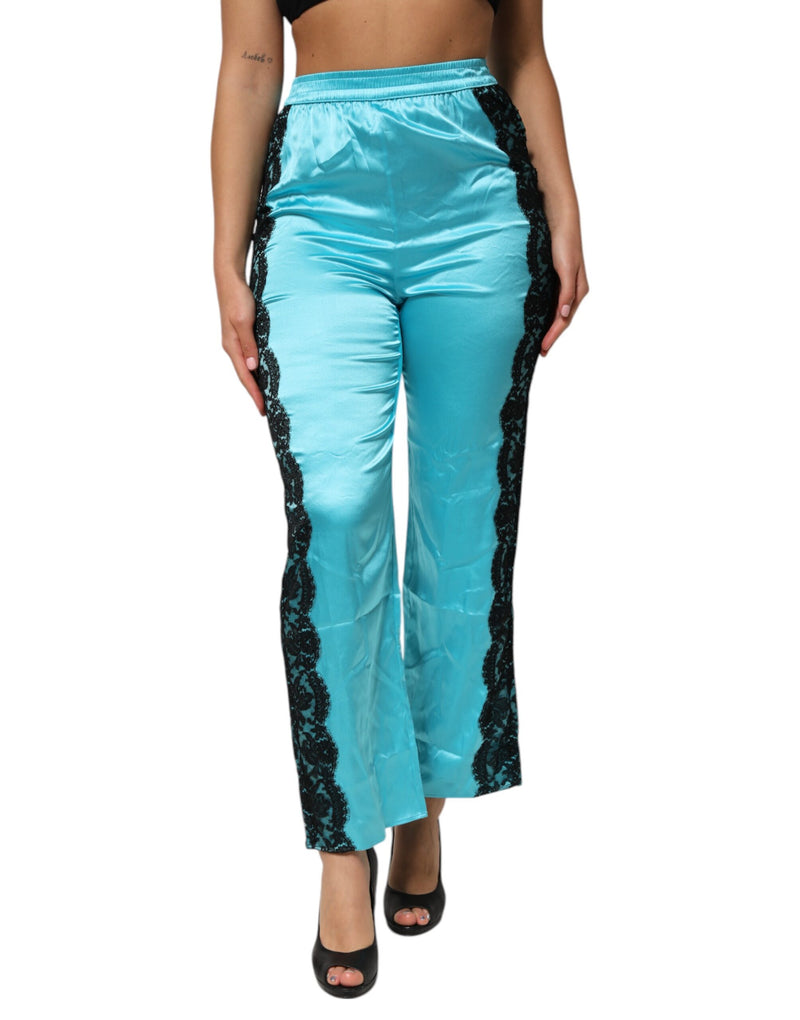 Dolce & Gabbana Pantalons de Pyjama Droits en Soie Bleue
