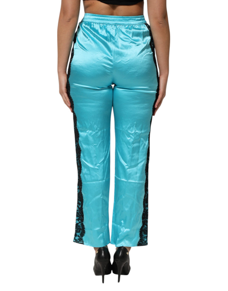 Dolce & Gabbana Pantalons de Pyjama Droits en Soie Bleue