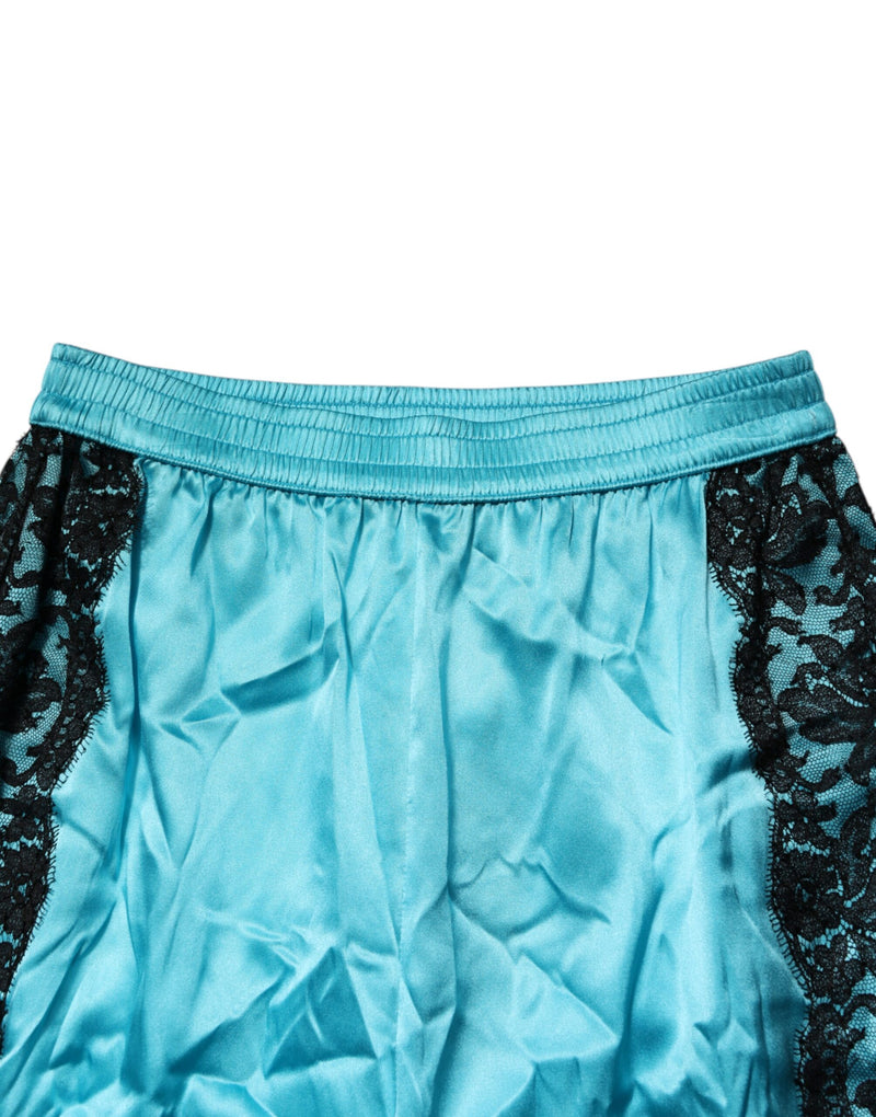 Dolce & Gabbana Pantalons de Pyjama Droits en Soie Bleue
