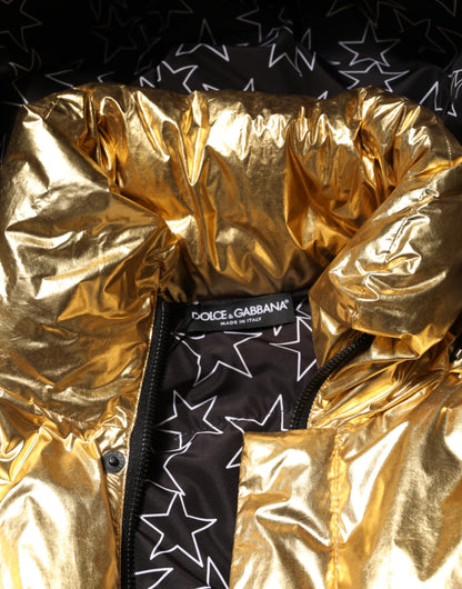 Veste matelassée à capuche dorée et à fermeture éclair intégrale de Dolce & Gabbana