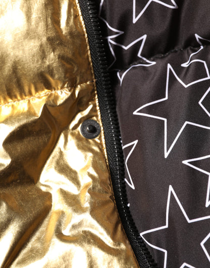 Veste matelassée à capuche dorée et à fermeture éclair intégrale de Dolce & Gabbana