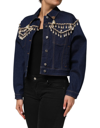 Dolce & Gabbana Veste en jean bleu en coton avec strass