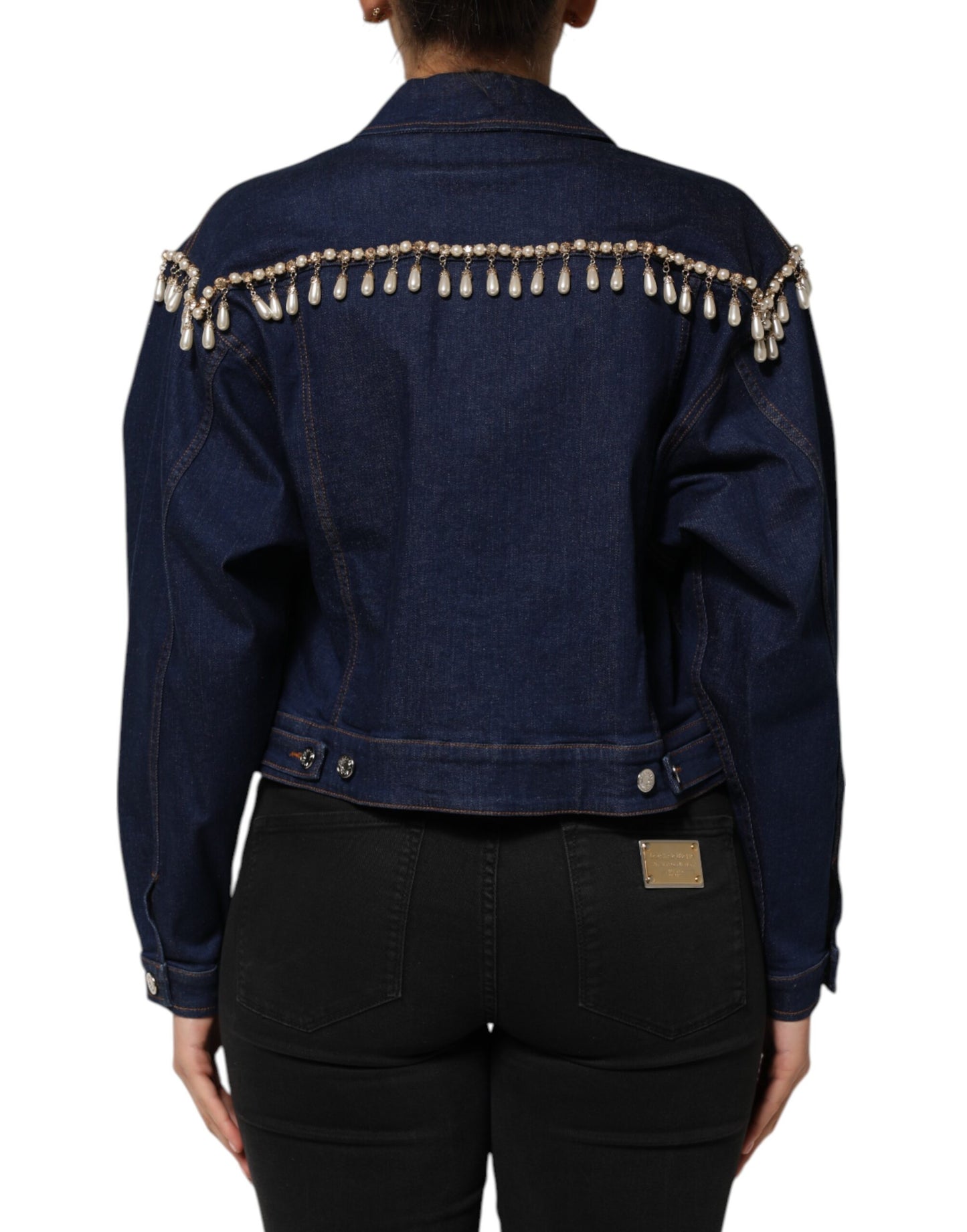 Dolce & Gabbana Veste en jean bleu en coton avec strass