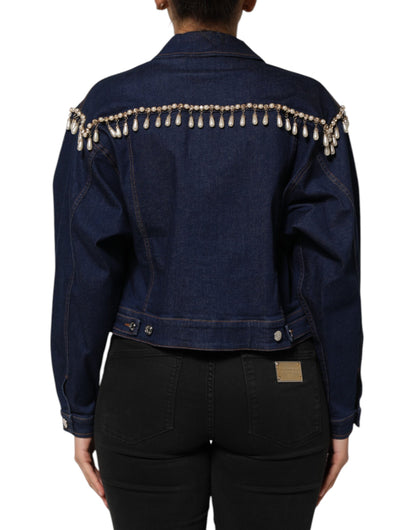 Dolce & Gabbana Veste en jean bleu en coton avec strass